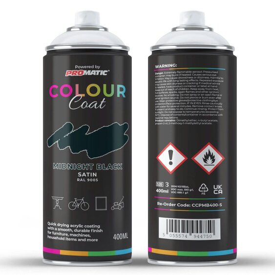 Colour Coat Midnight Black RAL 9005 Satin Spray Paint 400ml