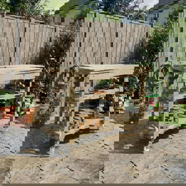 Arbor Garden Solutions Indoor/outdoor workbench, pressure treated bench with double shelf and wheels