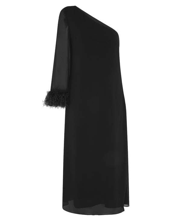 Needs No Label Black Asymmetric Feather Cuff Dress