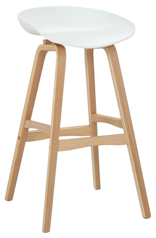 Lamboro Equator Fixed Bar Stool with Wooden Legs & Footrest, White