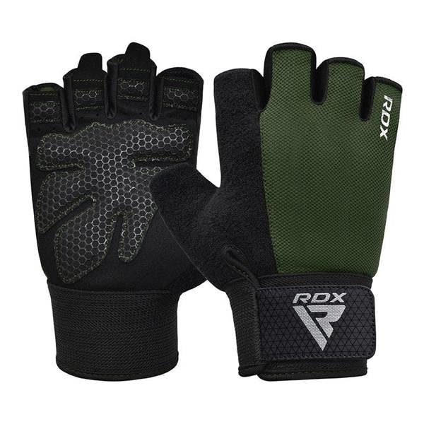 RDX Sports GYM WEIGHT LIFTING GLOVES W1 HALF ARMY GREEN PLUS