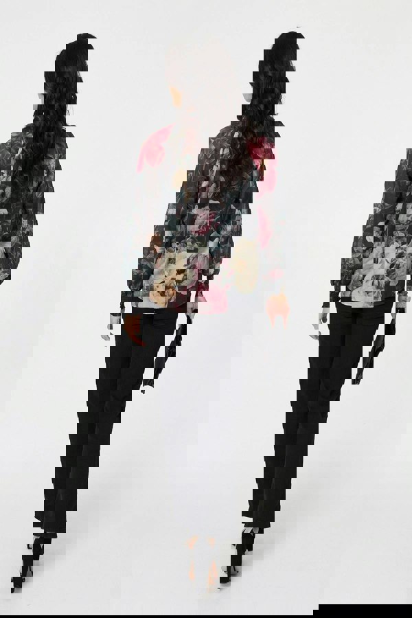 Black | Floral Semi Sheer Button Front Shirt
