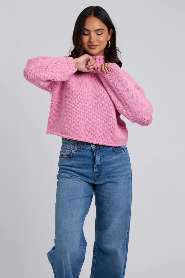 Urban Bliss Pink Exposed Seam Roll Neck Jumper