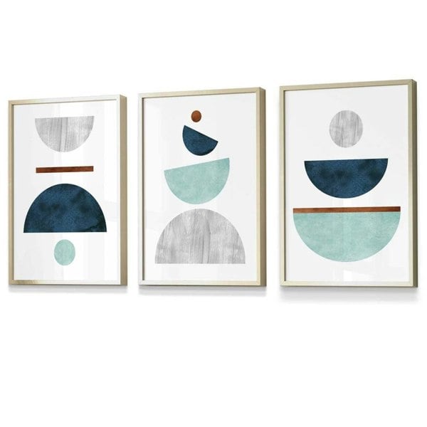 Teal, Mint Green and Grey Abstract Mid Century Geometric | Artze Wall Art UK