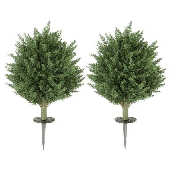 60 cm Artificial Cypress Tree with Ground Stake, Set of 2 Artificial Plants for Indoor & Outdoor, UV Resistant, Green