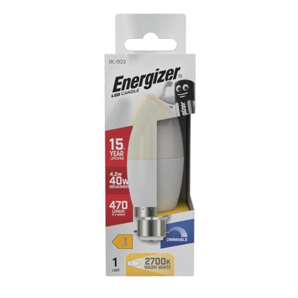 Energizer BC / B22 LED Candle Bulb - Opal - 