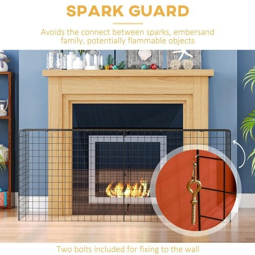 Bobobiy Extendable Fire Guard Screen, Freestanding Fire Screen Spark Guard, Child & Pet Safety Barrier for Fireplaces, 81.5-160cm, Black