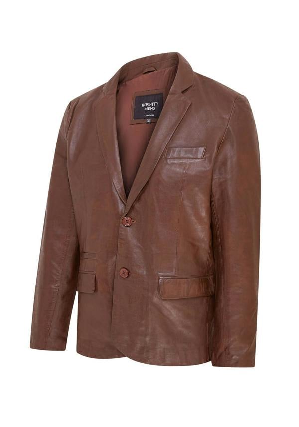 Infinity Leather Mens Slim Leather Italian Blazer Jacket-Somero