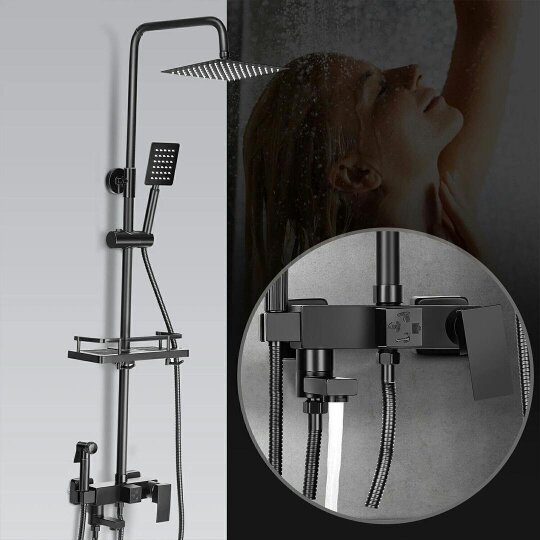 Havendro Black Bathroom Thermostatic Exposed Shower Mixer Twin head Large Square Bar Set