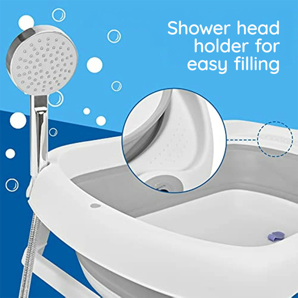 Fimous Foldable Baby Bath Tub with Newborn Cushion - White & Grey
