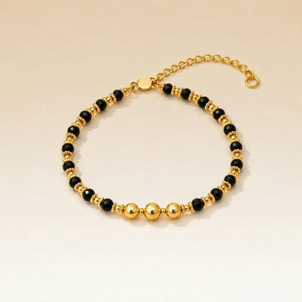 The Colourful Aura Gold Plated Three Ball Black Bead Kids Nazar Bracelet