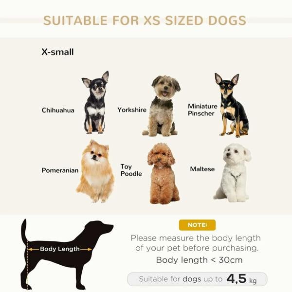 XS-sized dog sofa suitable for small breeds infographic