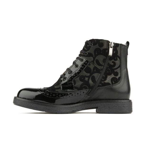 Embassy London Hatter - Black Floral - Women's zip up and lace up ankle boot with brogue styling