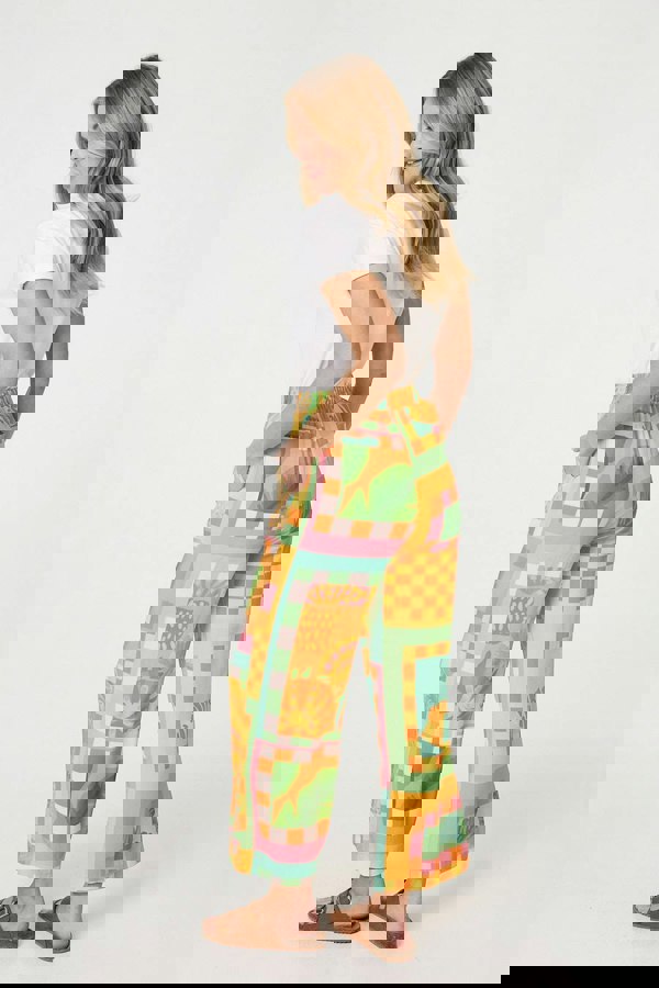 Orange | Tropical Tile Print Wide Leg Trousers
