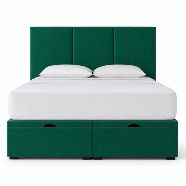 Great British Beds Three Panel Divan Ottoman Bed - Green Plush