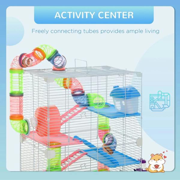 Green 5-tier hamster activity center cage with tunnels, platforms, and exercise wheel