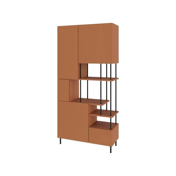 Decortie Modern Key Bookcase 5-Doors Storage Cabinet and Minimal Open Shelves Display Unit Metal Legs 84(W)x175(H)cm