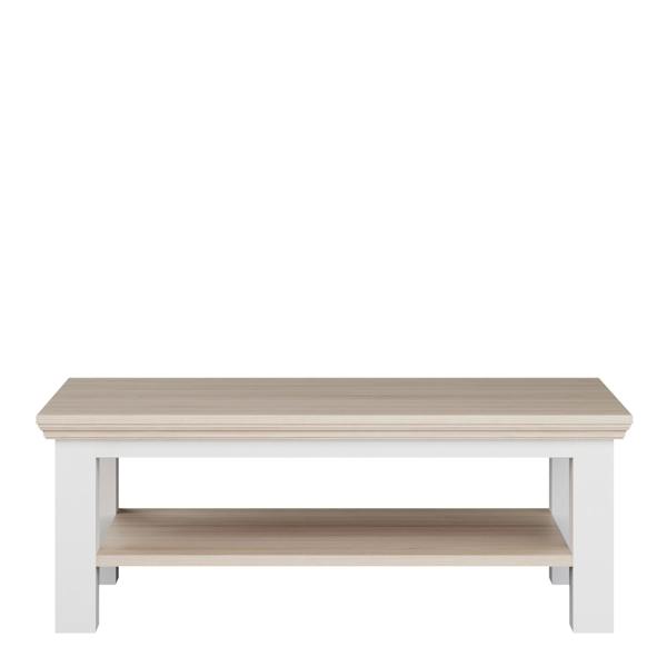 Furniture To Go Pontypool Large Rectangular Coffee Table with Shelf in White and Riva Oak