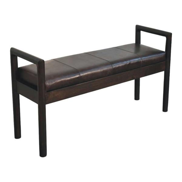 Artisan Furniture Solid Wood Gridline Bench, Upholstered, Dark Brown & Black
