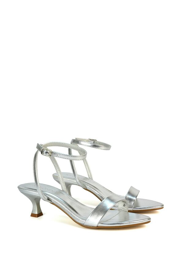 XY LONDON Kitten Low Heel Strappy Sandal Two Part Heeled Shoes