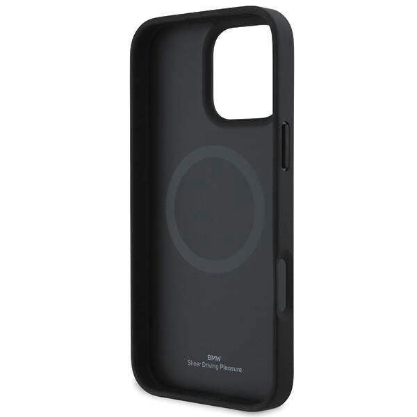 BMW Sign Leather Textured and Line Case with MagSafe for iPhone 16 Pro 6.3" Grey - BMHMP16L23RDCLG