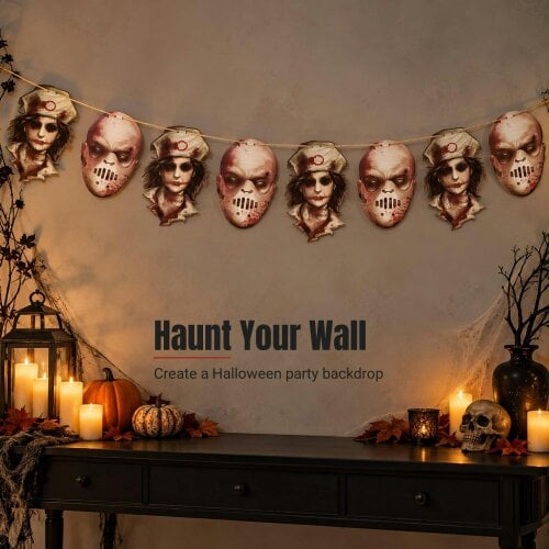Shatchi 24x16cm Bloody Faces Halloween Hanging Garland with 8 Decorative Cut-Outs
