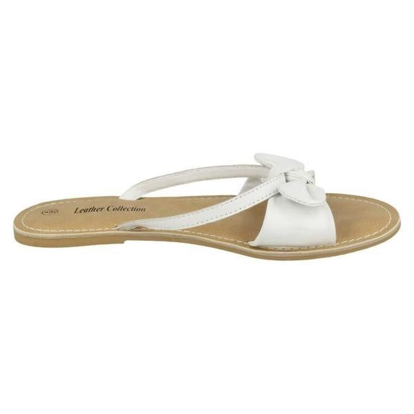 Leather Collection Ladies Leather Collection Flat Twist Bow Mule Sandals