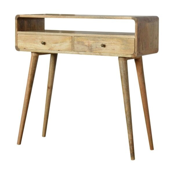 Wyld Haus Urbino Curved Mango Wood Console Table 2 Drawer and Open Shelf