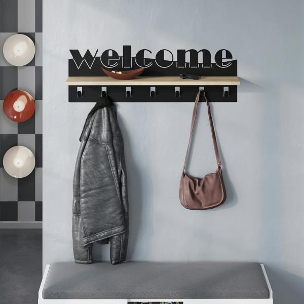 Decortie Modern Welcome Letter Wall Hanger Metal 7 Metal Hooks for Hanging Shelf Rack Hotels Hallway Bedroom