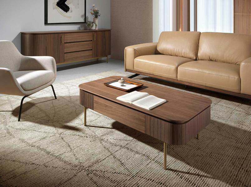 Angel Cerdá Rectangular Coffee Table in Walnut and Gold Polished Steel 2108