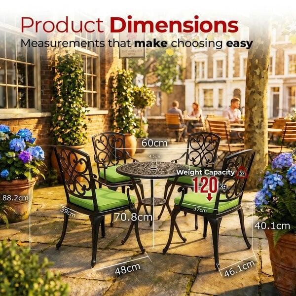 Centurion Supports VIVALDI Black 5-Piece Cast Aluminium Garden Bistro Set - with Green Cushions