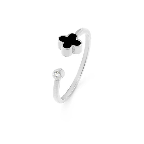 Say It With Graphite Crystal Clover Ring - Silver