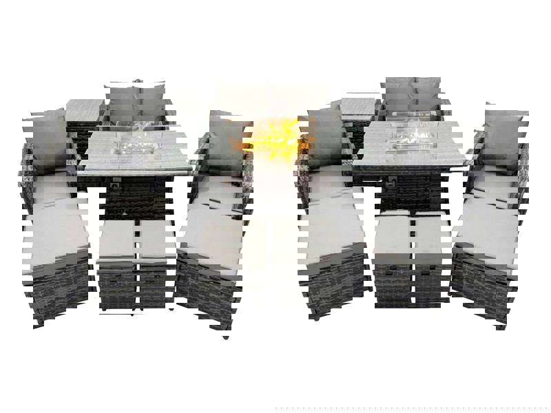 Fimous Garden Outdoor Rattan Furniture Set Rattan Reclining Chair Love Sofa with 2 Big Stool Dark Grey Mixed