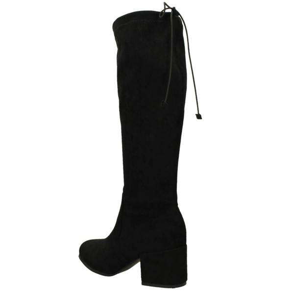 Spot On Ladies Spot On Mid Block Heel High Leg Boot with Back Tie and Inside Zip F51246
