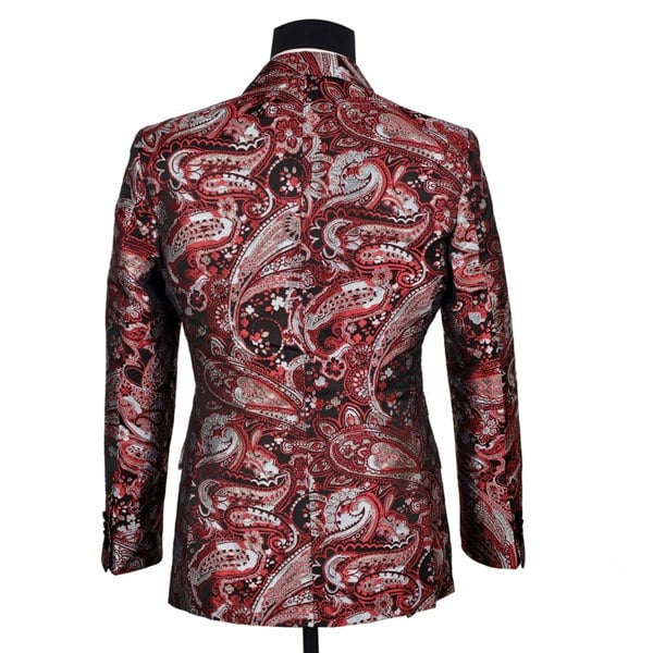 David WeJ Kensington Double Breasted Peak Lapel Jacquard - Red