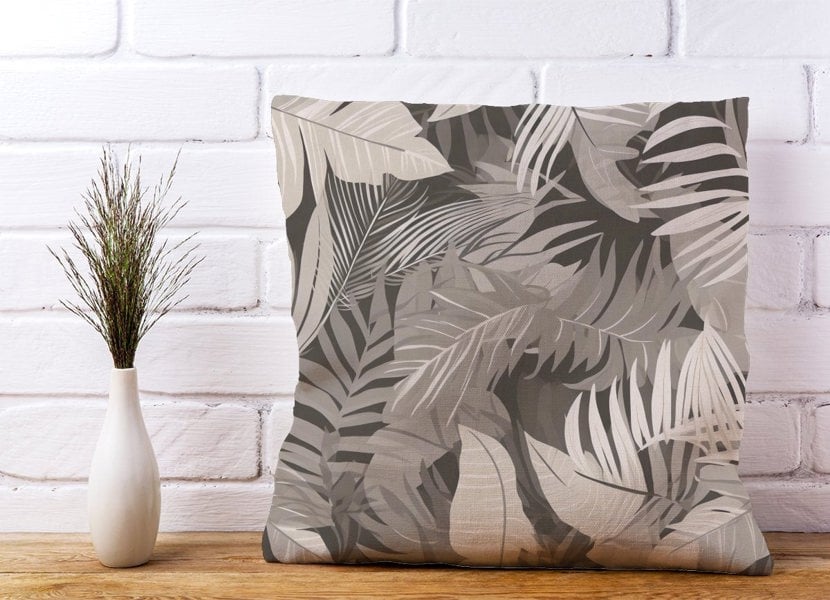 Warren Reed Grey Brown Tropical Leaves Cushions