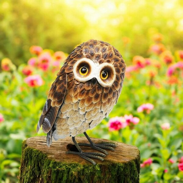 EDH Door Hardware Small Metal Standing Brown Owl – 28 x 20 x 13 CM | Rustic Garden Owl Ornament | Handcrafted