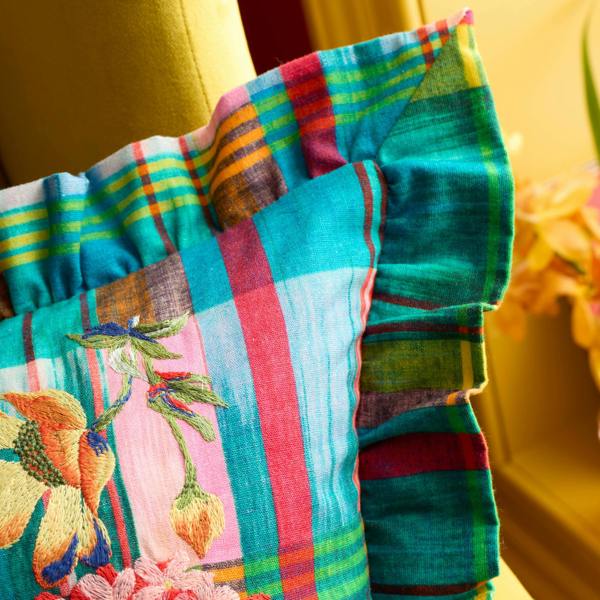 Sophie Robinson Wanderweave Ikat Check Filled Cushion Bright