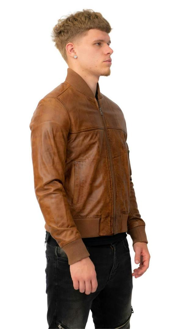 Infinity Leather Mens Retro MA-1 Leather Bomber Jacket-Arlington