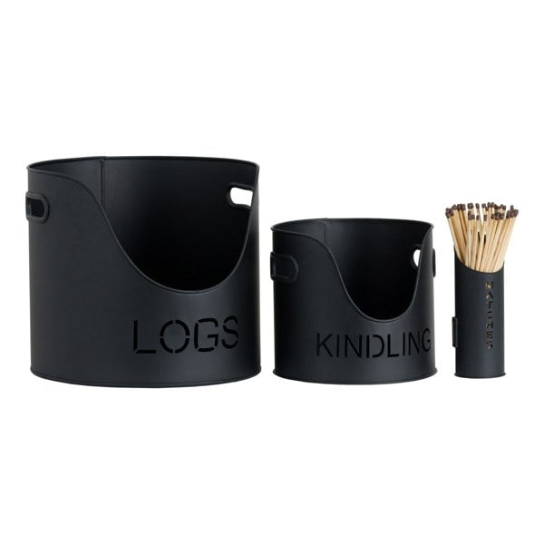 Hill Interiors Three Piece Fire Wood Bucket Set - Black
