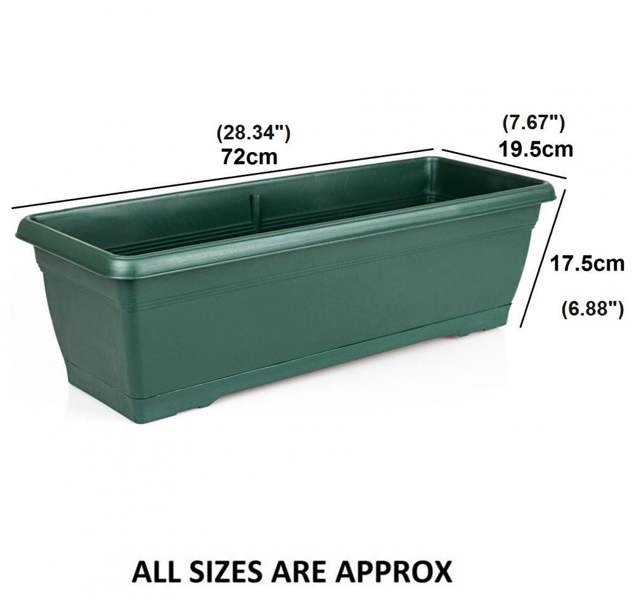 Gr8 Garden Set of 4 Large 72cm Green Plastic Garden Trough Planters Balcony Window Plant Box Pots