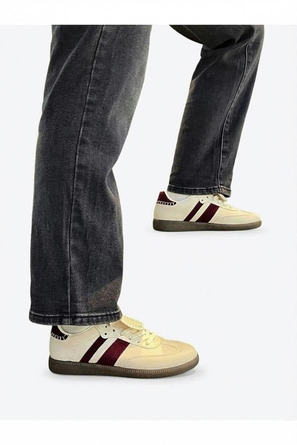 Johanna Lace-up Flip Tongue Round Toe Trainers - Beige_wb