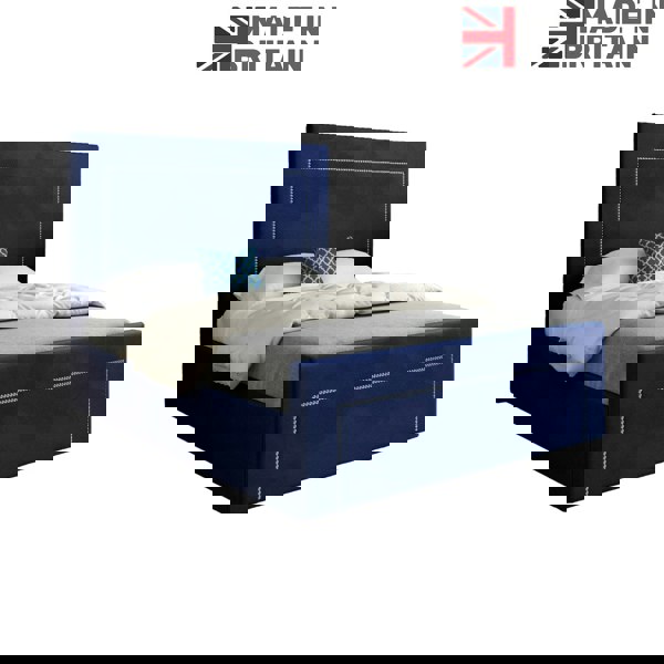 Casa Magna Lucca Upholstered Soft Velvet Bed Frame - Blue