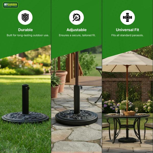 My Garden Outdoor Living My Garden Parasol Base 15kg-Heavy Duty Outdoor Umbrella Stand-Adjustable Knob & Locks Parasols Securely for Patio & Garden