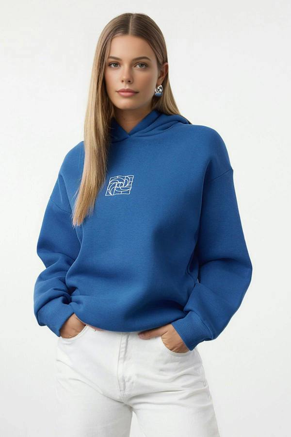WOVCOR Oversize Embroidered Fleece Knit Sweatshirt