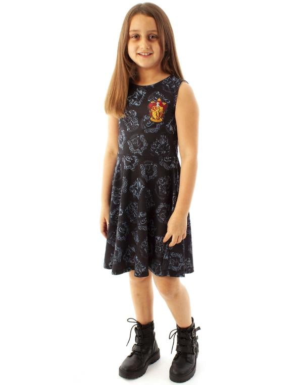 Harry Potter Girls Black Hogwarts Houses Sleeveless Skater Dress