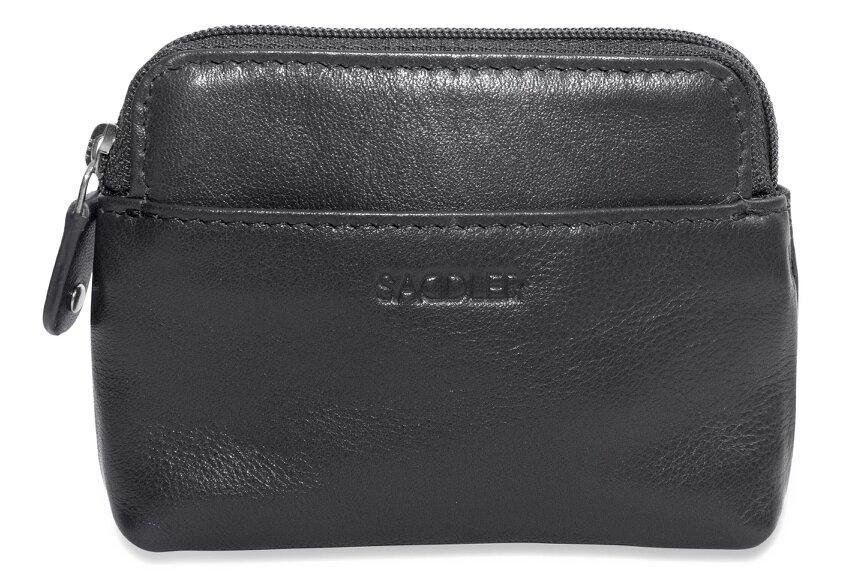 SADDLER Compact Leather Zip-Top Purse "Pia" – Handmade by Saddler | RFID Protected & Gift Boxed | Multi-Functional Card, Coin & Key Holder - Black
