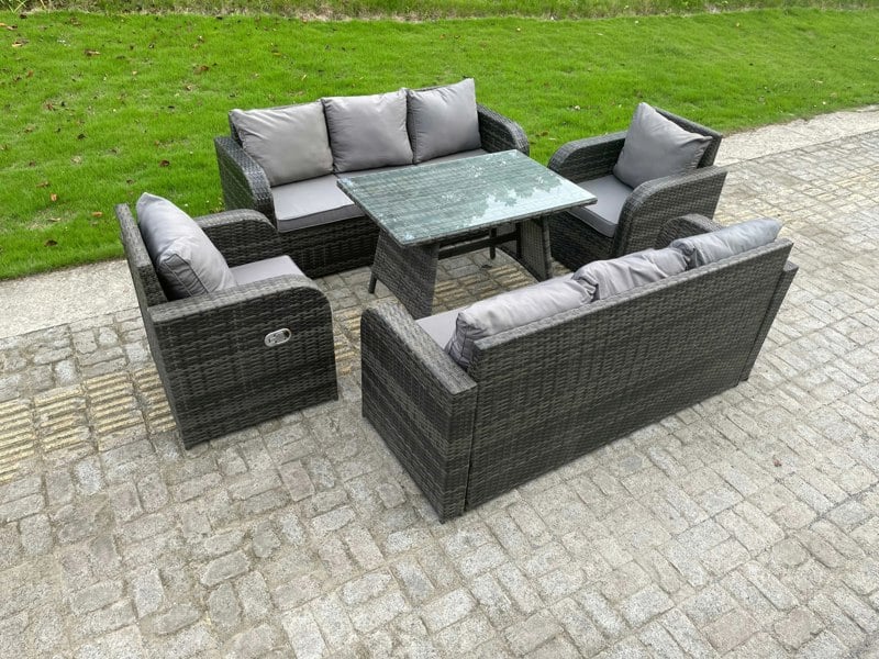 Fimous Outdoor Rattan Garden Furniture Sofa Set Dining Table Recling Arm Chairs Lounge Sofa 8 Seater