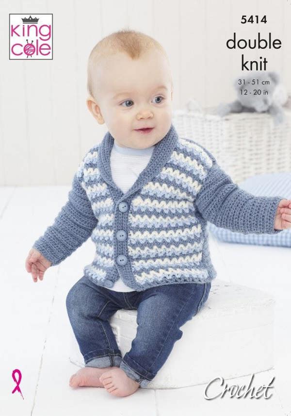 King Cole Big Value Baby DK Crochet Pattern 5414, Jackets, Headwear, Blankets for Baby, 12 - 20 Inches