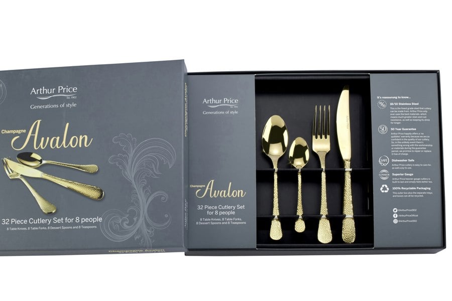 Arthur Price 'Champagne Avalon' Stainless Steel 32 Piece 8 Person Gift Boxed Cutlery Set